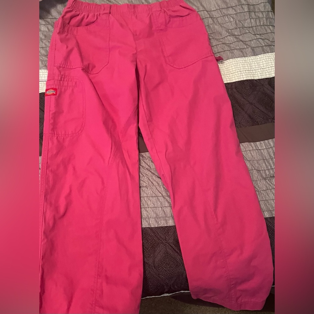 Women’s Dickies Scrubs - Top size large 
Pink pants size Small
Green Pants Med